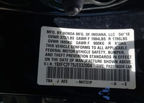 2018 Honda Civic Ex z USA, uszkodzony, nr VIN 19XFC2F79JE032004